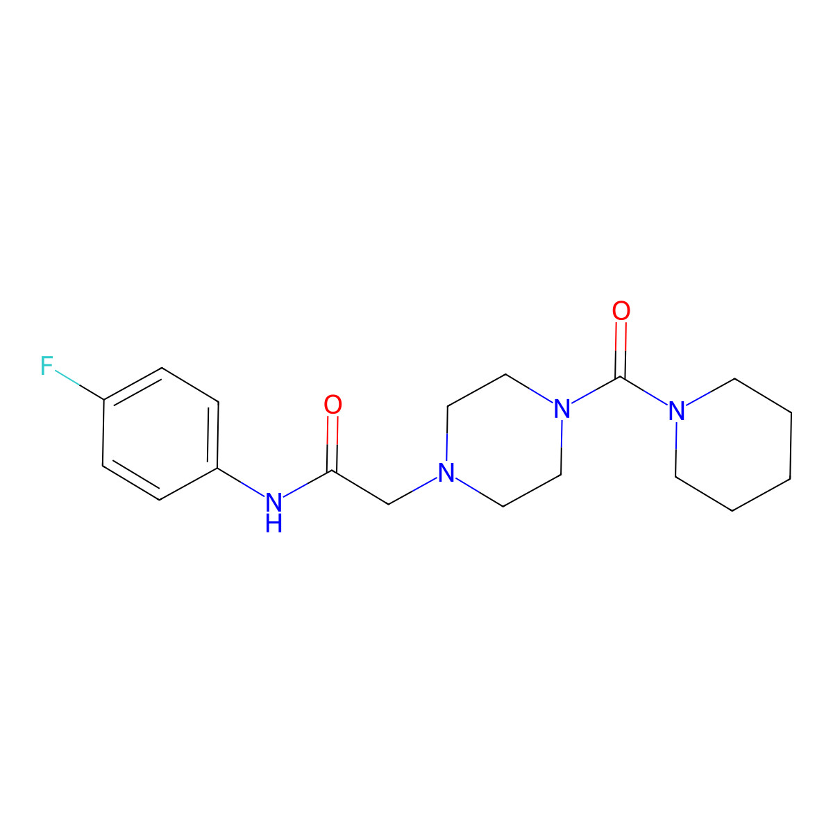 N-(4-fluorophenyl)-2-[4-[oxo(1-piperidinyl)methyl]-1-piperazinyl]acetamide molecular structure, CAS 712345-02-3