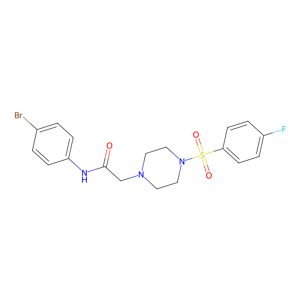 N-(4-bromophenyl)-2-{4-[(4-fluorophenyl)sulfonyl]piperazinyl}acetamide molecular structure, CAS 712345-10-3