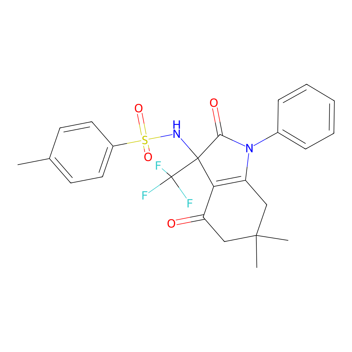 N-[6,6-dimethyl-2,4-dioxo-1-phenyl-3-(trifluoromethyl)-5,7-dihydroindol-3-yl]-4-methylbenzenesulfonamide molecular structure, CAS 712346-11-7