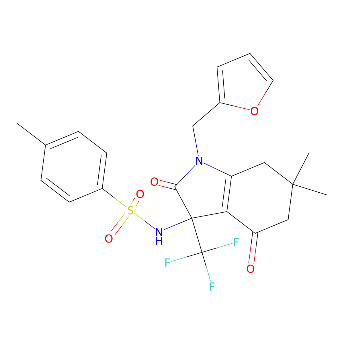 N-[1-(furan-2-ylmethyl)-6,6-dimethyl-2,4-dioxo-3-(trifluoromethyl)-5,7-dihydroindol-3-yl]-4-methylbenzenesulfonamide molecular structure, CAS 712346-13-9