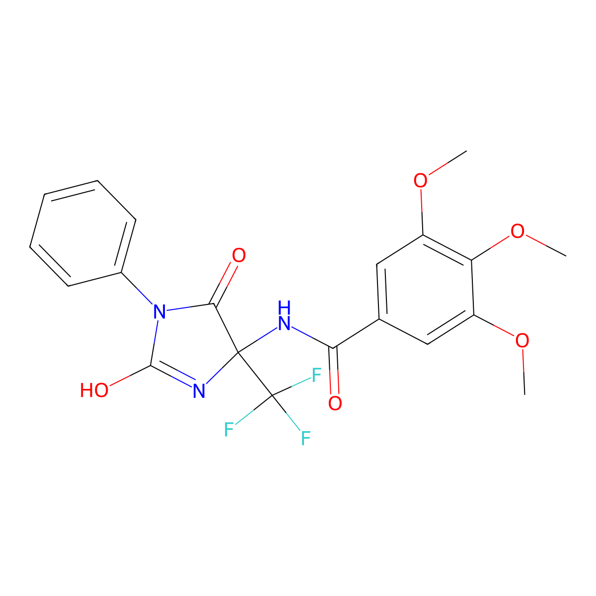 N-[2,5-dioxo-1-phenyl-4-(trifluoromethyl)imidazolidin-4-yl]-3,4,5-trimethoxybenzamide molecular structure, CAS 712346-31-1