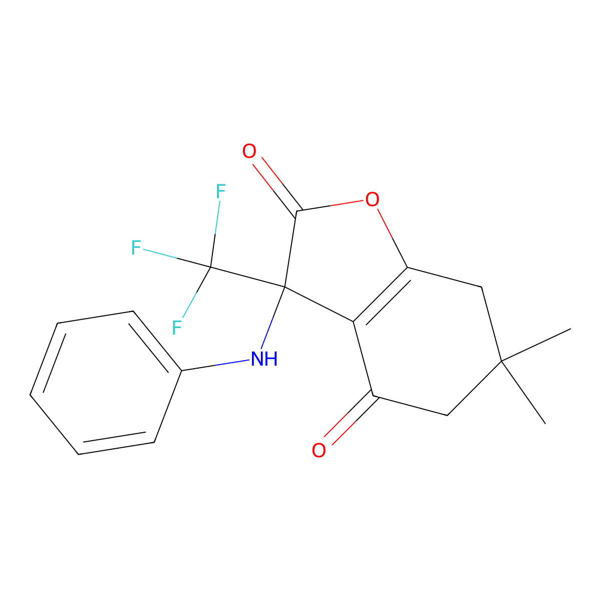 3-Anilino-6,6-dimethyl-3-(trifluoromethyl)-5,7-dihydro-1-benzofuran-2,4-dione molecular structure, CAS 712346-38-8