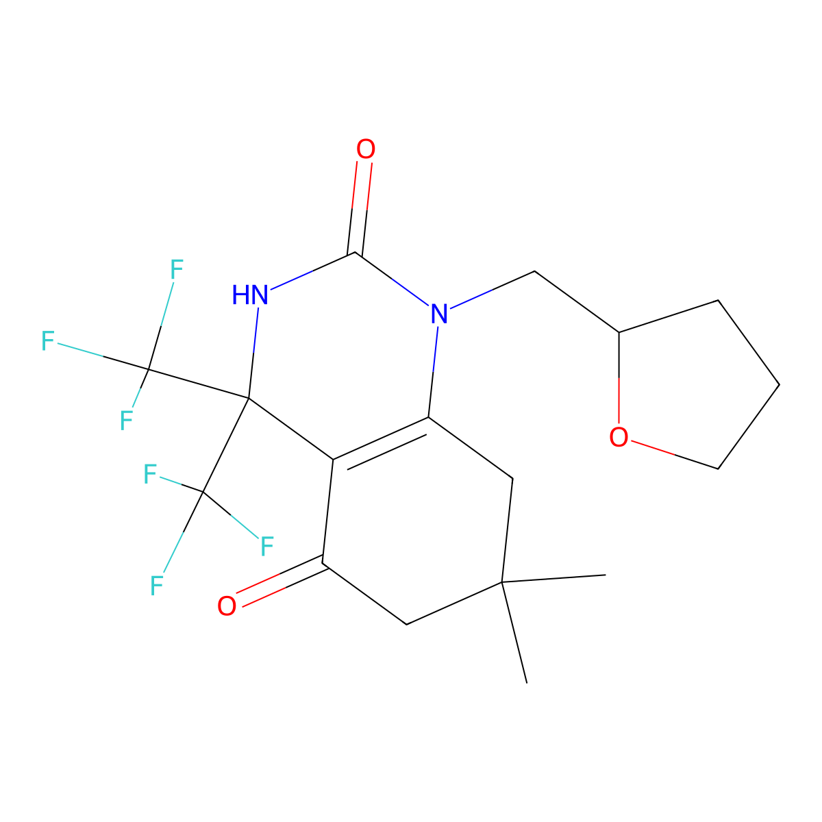 7,7-dimethyl-1-(oxolan-2-ylmethyl)-4,4-bis(trifluoromethyl)-6,8-dihydro-3H-quinazoline-2,5-dione molecular structure, CAS 712346-64-0