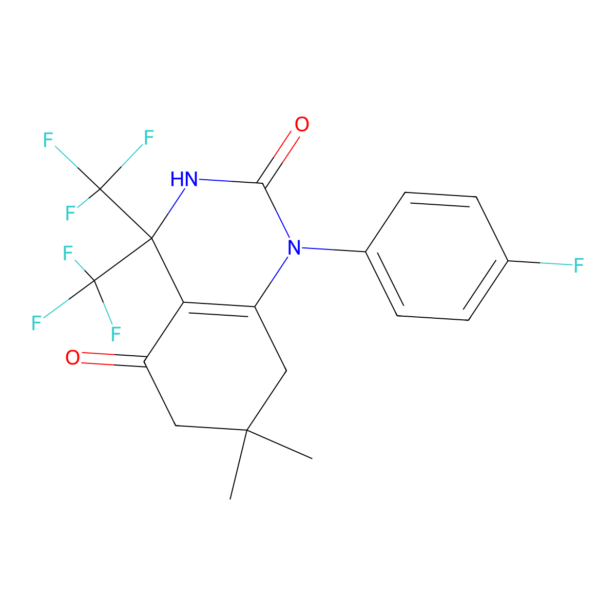 1-(4-fluorophenyl)-7,7-dimethyl-4,4-bis(trifluoromethyl)-6,8-dihydro-3H-quinazoline-2,5-dione molecular structure, CAS 712346-65-1