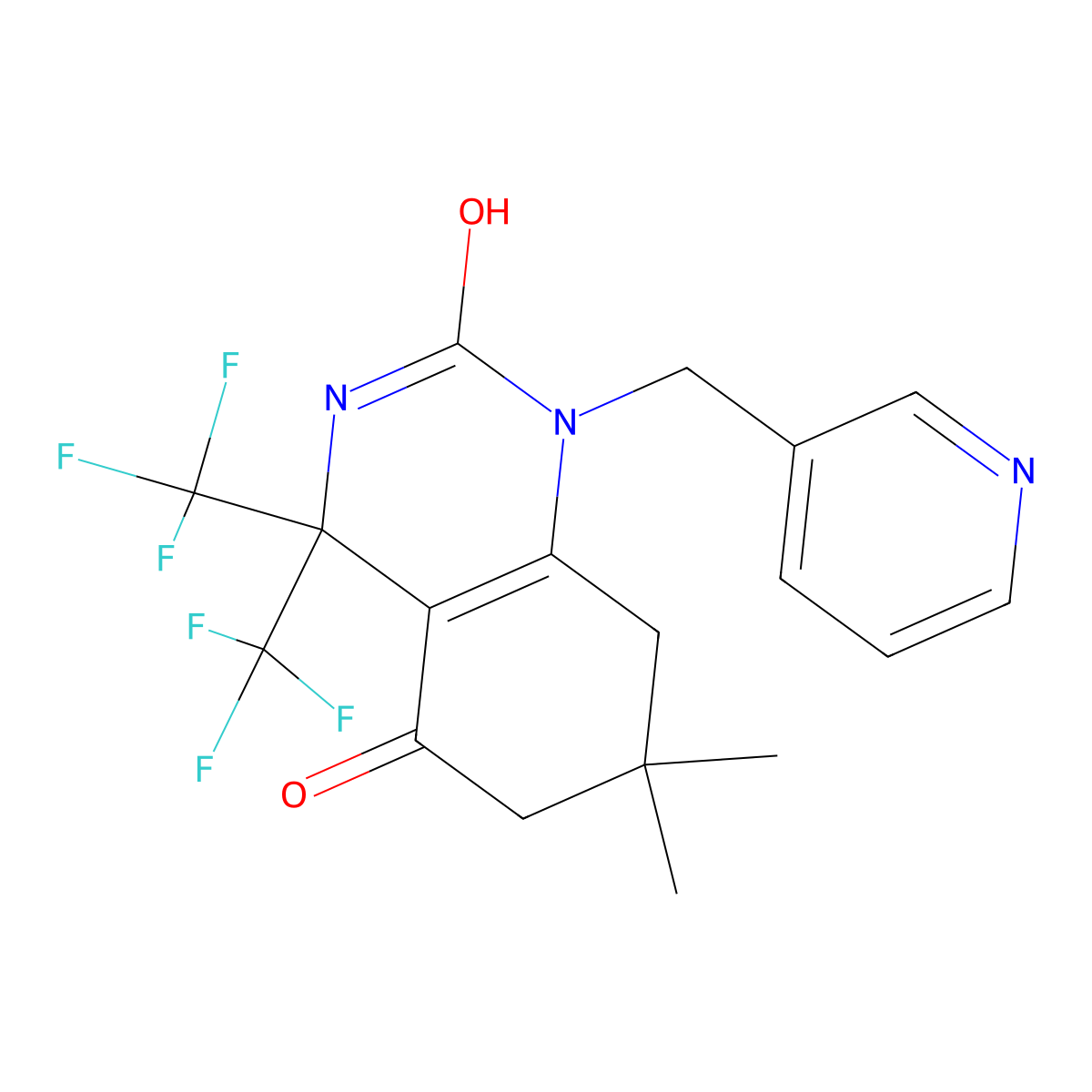 7,7-dimethyl-1-(pyridin-3-ylmethyl)-4,4-bis(trifluoromethyl)-6,8-dihydro-3H-quinazoline-2,5-dione molecular structure, CAS 712346-66-2