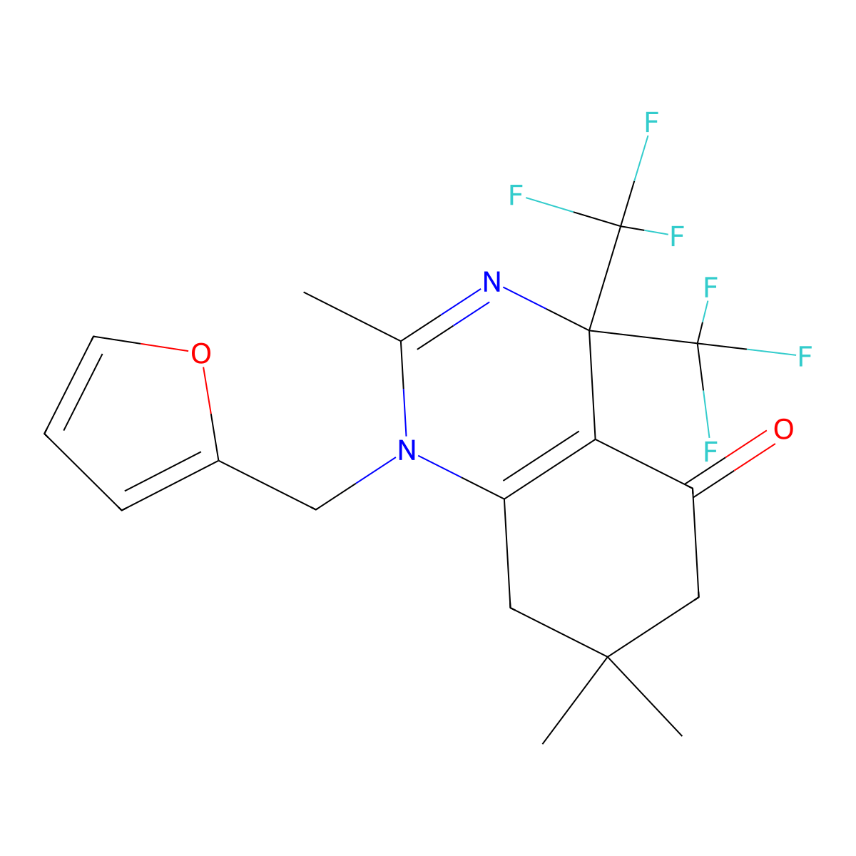 1-(Furan-2-ylmethyl)-2,7,7-trimethyl-4,4-bis(trifluoromethyl)-6,8-dihydroquinazolin-5-one molecular structure, CAS 712346-67-3