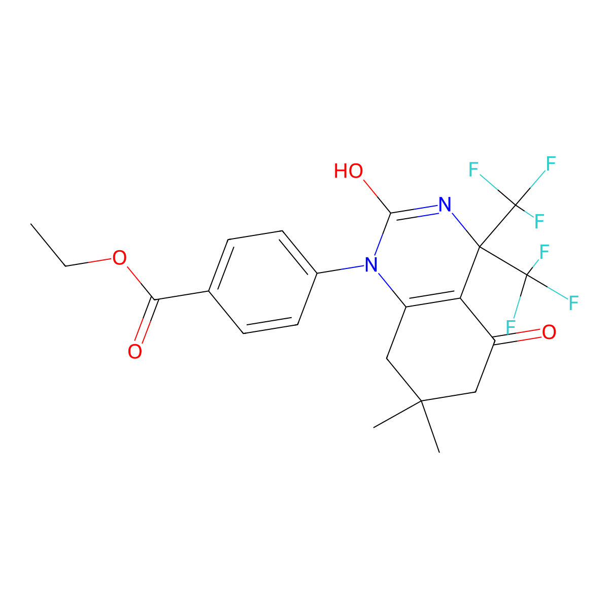 ethyl 4-[7,7-dimethyl-2,5-dioxo-4,4-bis(trifluoromethyl)-6,8-dihydro-3H-quinazolin-1-yl]benzoate molecular structure, CAS 712346-76-4
