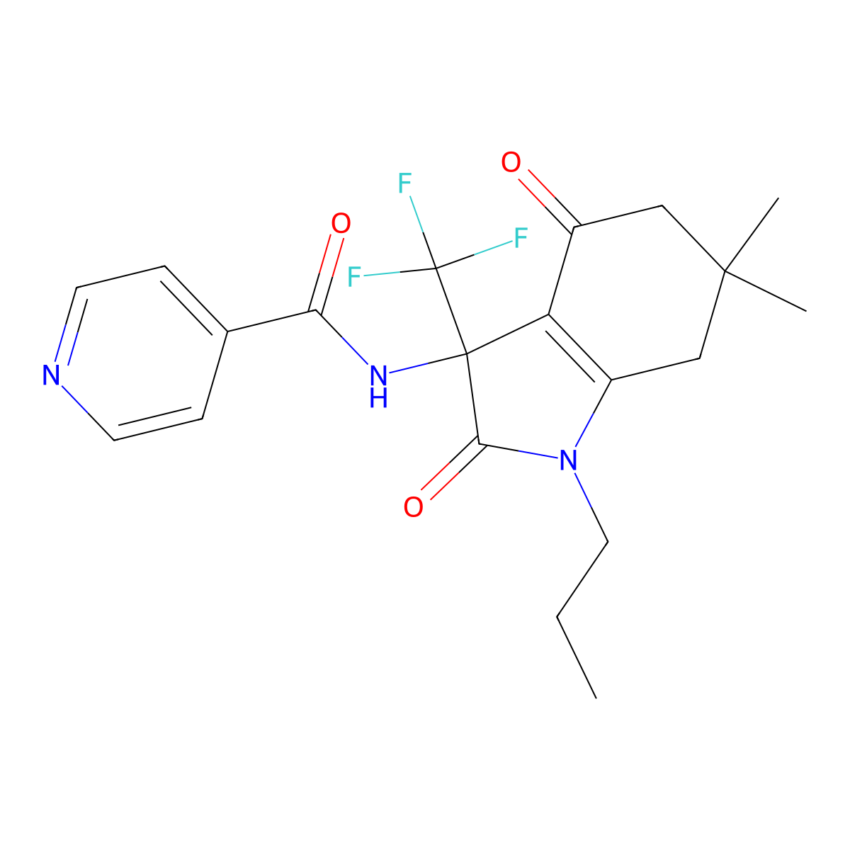 N-[6,6-dimethyl-2,4-dioxo-1-propyl-3-(trifluoromethyl)-5,7-dihydroindol-3-yl]pyridine-4-carboxamide molecular structure, CAS 712346-92-4