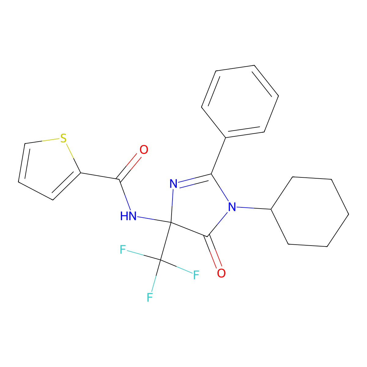 N-[1-cyclohexyl-5-oxo-2-phenyl-4-(trifluoromethyl)imidazol-4-yl]thiophene-2-carboxamide molecular structure, CAS 712346-98-0
