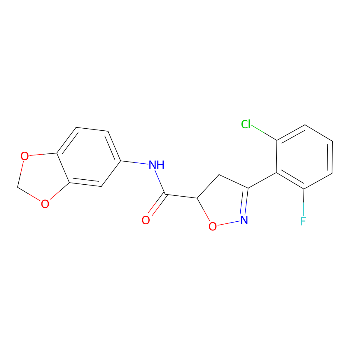 N-(1,3-benzodioxol-5-yl)-3-(2-chloro-6-fluorophenyl)-4,5-dihydro-5-isoxazolecarboxamide molecular structure, CAS 712347-01-8