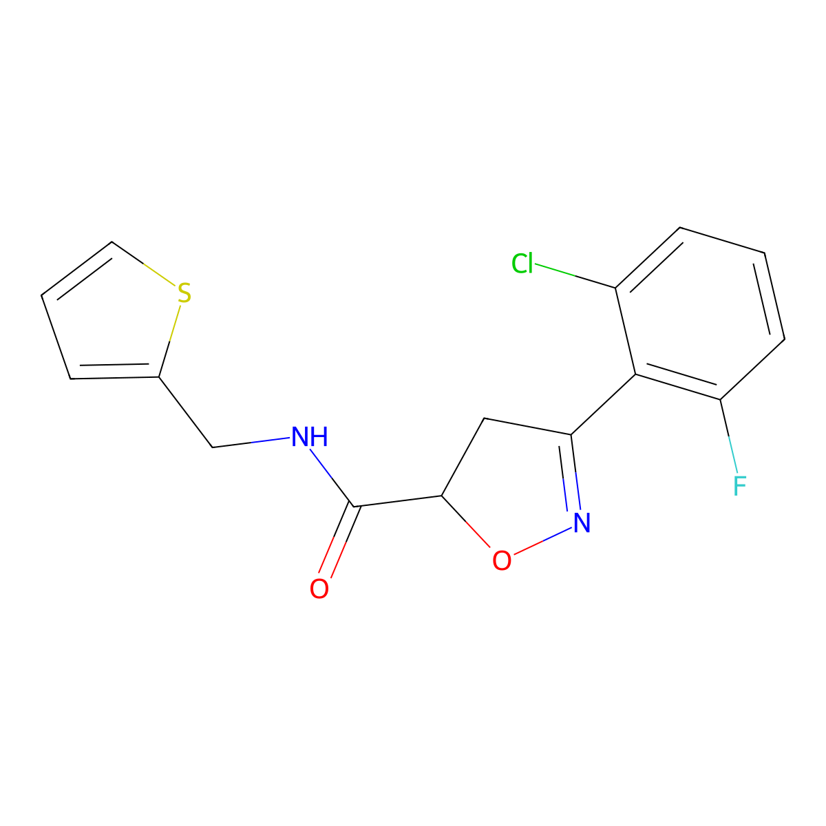 3-(2-chloro-6-fluorophenyl)-N-(thiophen-2-ylmethyl)-4,5-dihydro-1,2-oxazole-5-carboxamide molecular structure, CAS 712347-08-5
