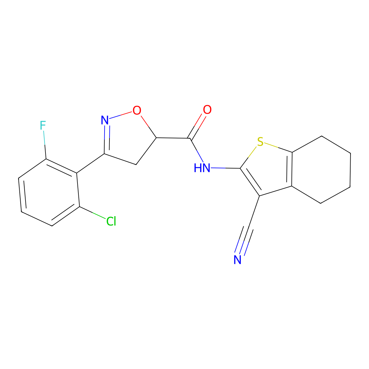 3-(2-chloro-6-fluorophenyl)-N-(3-cyano-4,5,6,7-tetrahydro-1-benzothiophen-2-yl)-4,5-dihydro-1,2-oxazole-5-carboxamide molecular structure, CAS 712347-10-9