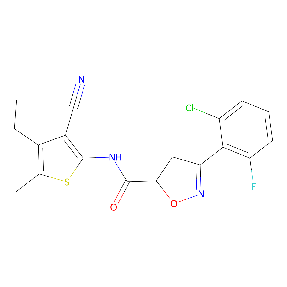 3-(2-chloro-6-fluorophenyl)-N-(3-cyano-4-ethyl-5-methylthiophen-2-yl)-4,5-dihydro-1,2-oxazole-5-carboxamide molecular structure, CAS 712347-11-0