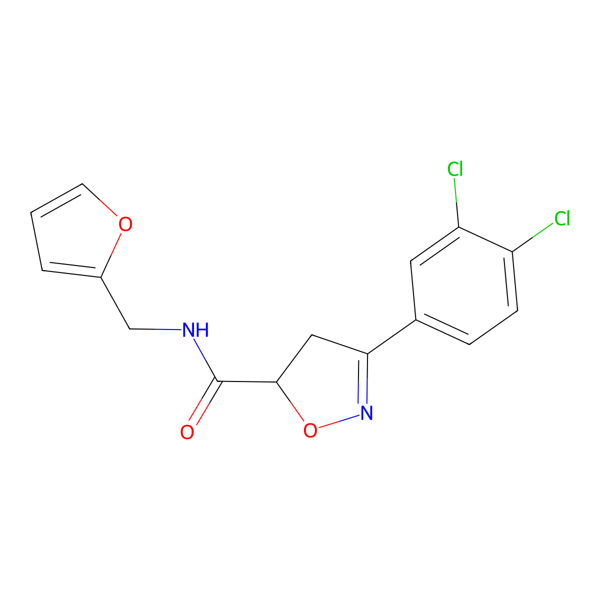 3-(3,4-dichlorophenyl)-N-(furan-2-ylmethyl)-4,5-dihydro-1,2-oxazole-5-carboxamide molecular structure, CAS 712347-22-3