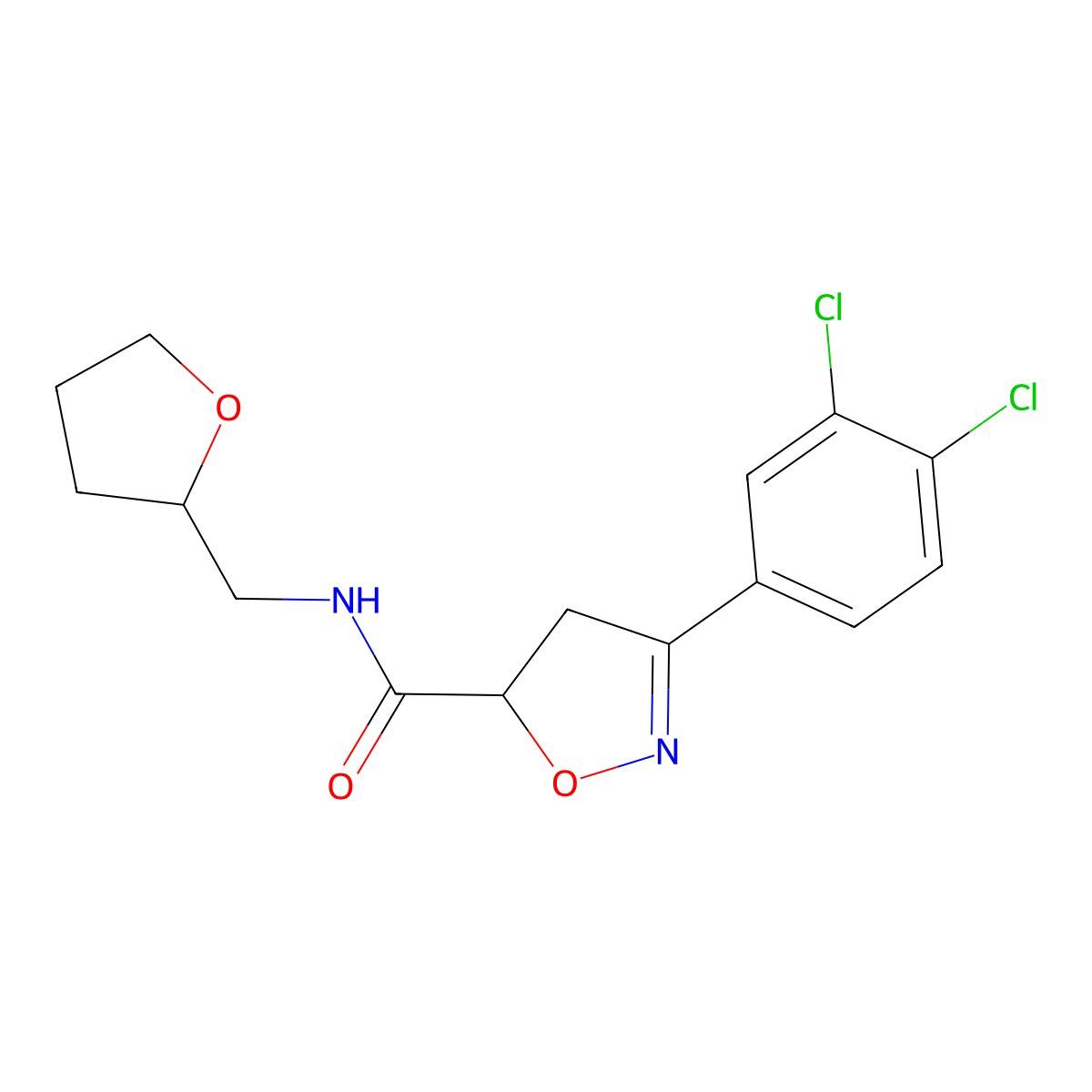 3-(3,4-dichlorophenyl)-N-(tetrahydro-2-furanylmethyl)-4,5-dihydro-5-isoxazolecarboxamide molecular structure, CAS 712347-23-4