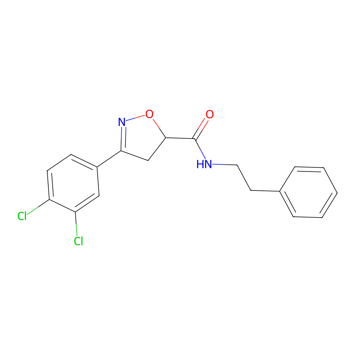 3-(3,4-dichlorophenyl)-N-(2-phenylethyl)-4,5-dihydro-1,2-oxazole-5-carboxamide molecular structure, CAS 712347-26-7