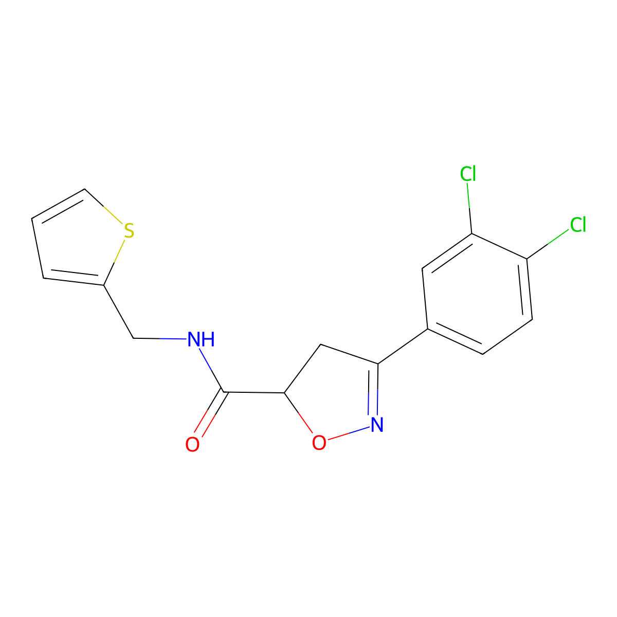 3-(3,4-dichlorophenyl)-N-(thiophen-2-ylmethyl)-4,5-dihydro-1,2-oxazole-5-carboxamide molecular structure, CAS 712347-27-8
