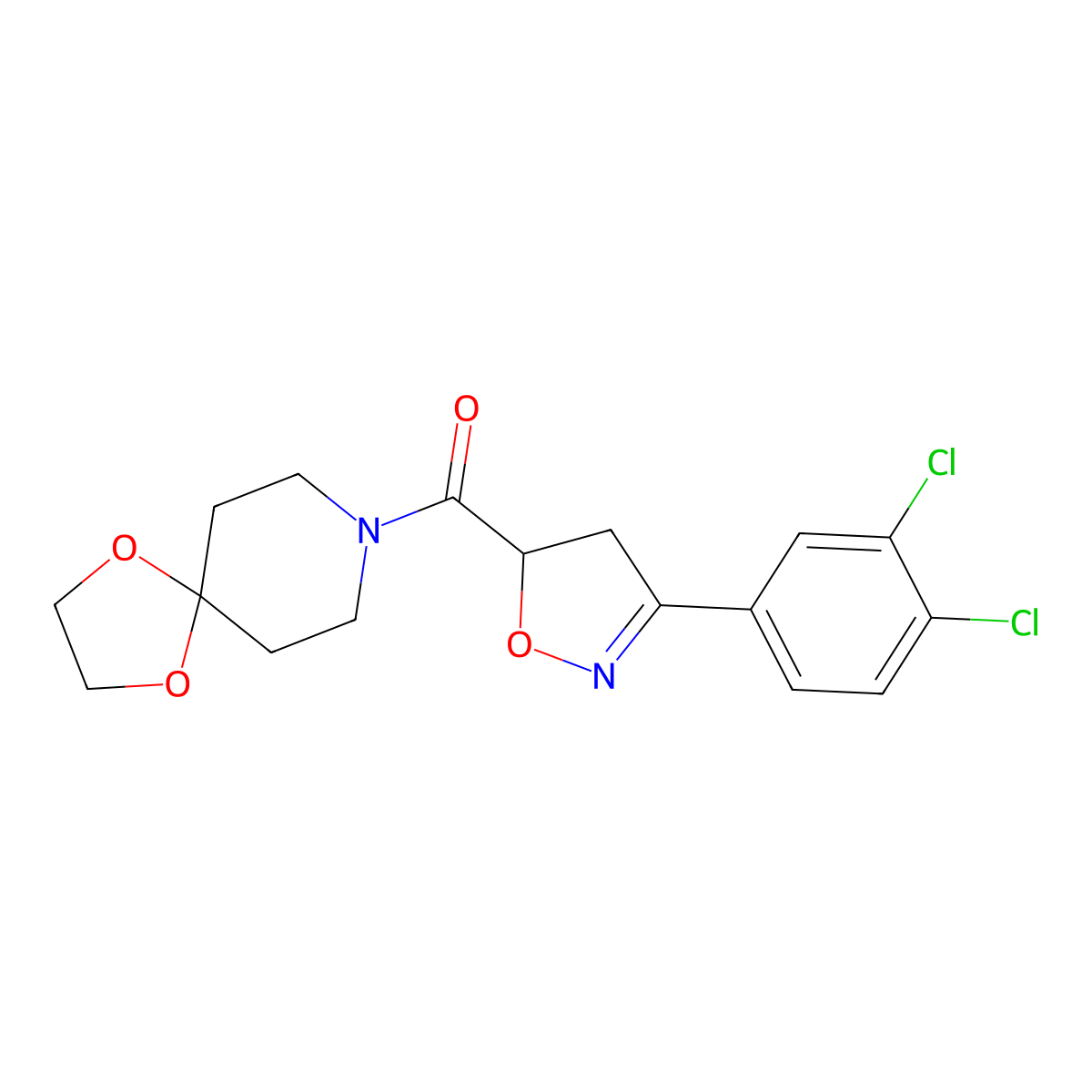 8-{[3-(3,4-Dichlorophenyl)-4,5-dihydro-5-isoxazolyl]carbonyl}-1,4-dioxa-8-azaspiro[4.5]decane molecular structure, CAS 712347-31-4
