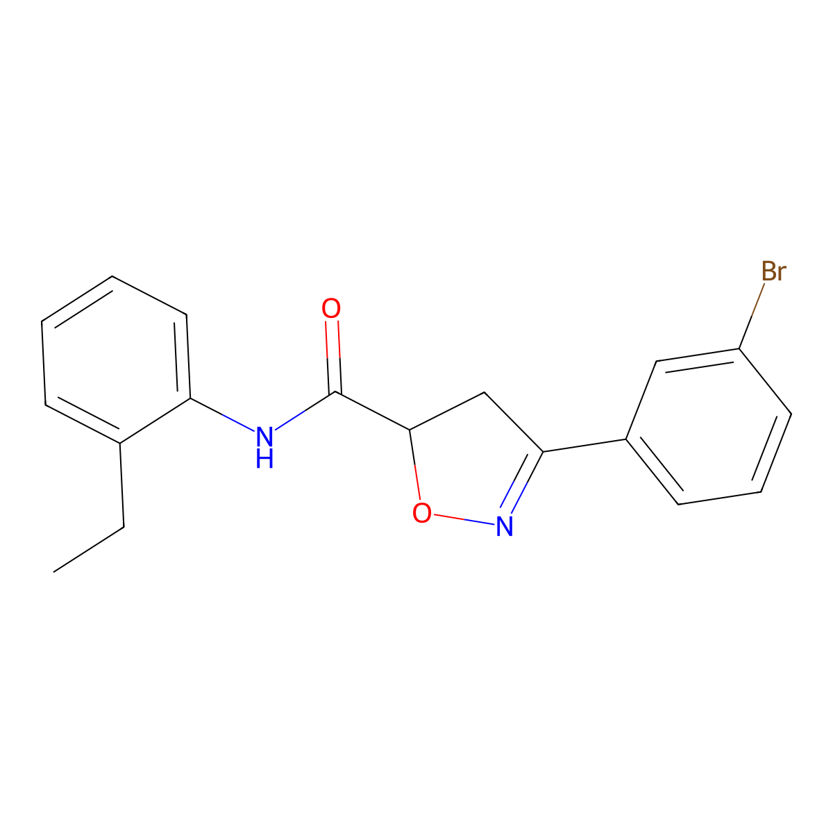 3-(3-bromophenyl)-N-(2-ethylphenyl)-4,5-dihydro-1,2-oxazole-5-carboxamide molecular structure, CAS 712347-33-6