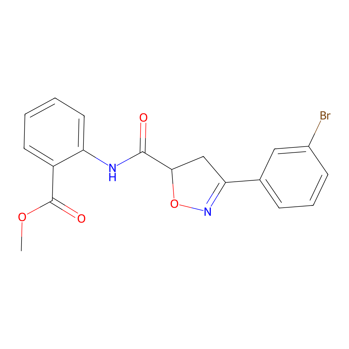Methyl 2-({[3-(3-bromophenyl)-4,5-dihydro-5-isoxazolyl]carbonyl}amino)benzoate molecular structure, CAS 712347-35-8