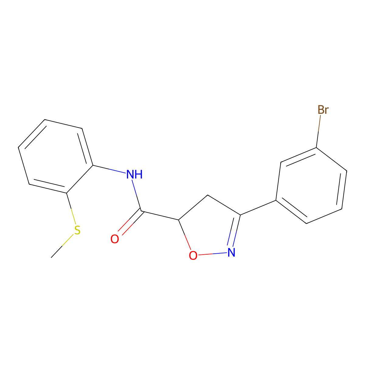 3-(3-bromophenyl)-N-(2-methylsulfanylphenyl)-4,5-dihydro-1,2-oxazole-5-carboxamide molecular structure, CAS 712347-37-0
