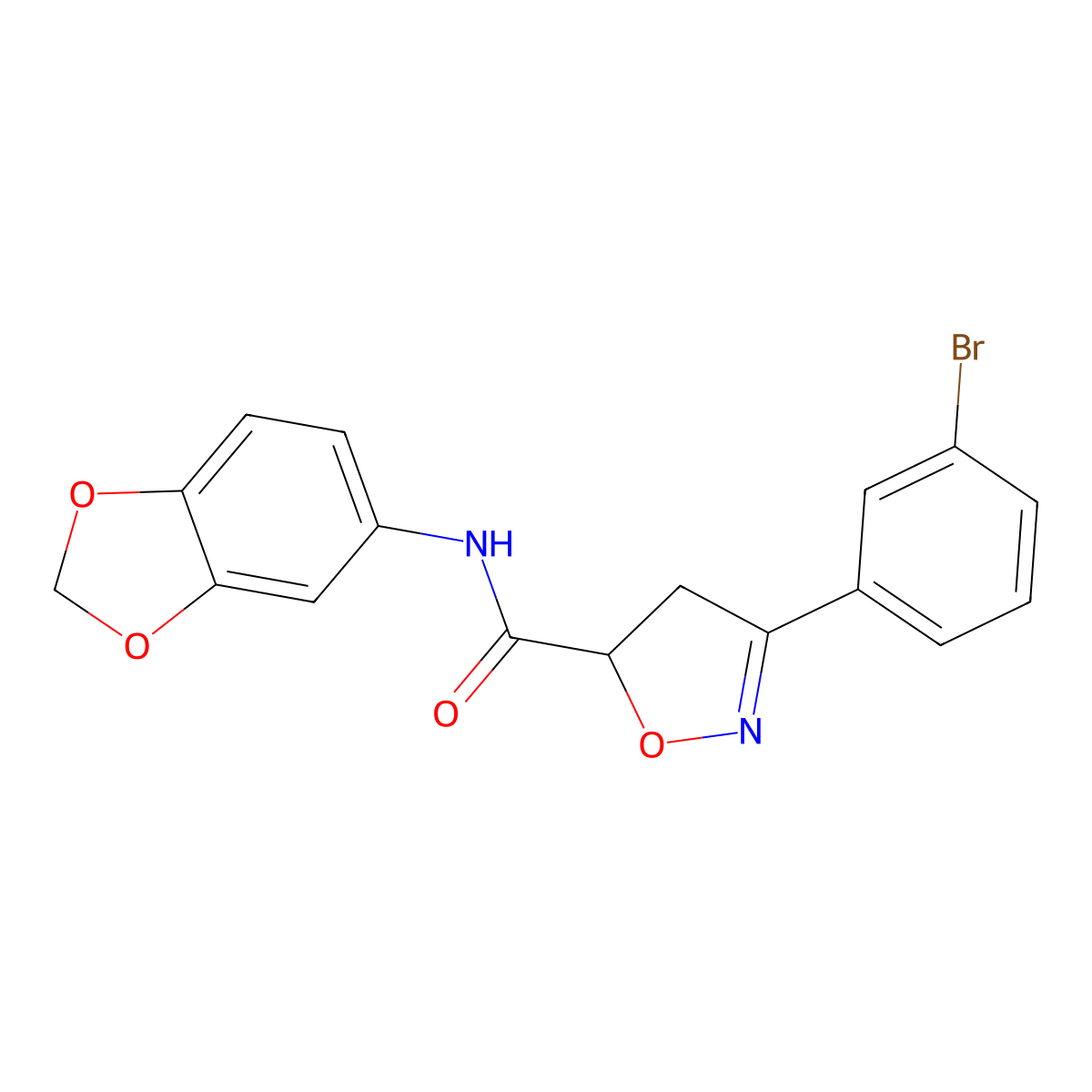 N-(1,3-benzodioxol-5-yl)-3-(3-bromophenyl)-4,5-dihydro-1,2-oxazole-5-carboxamide molecular structure, CAS 712347-38-1