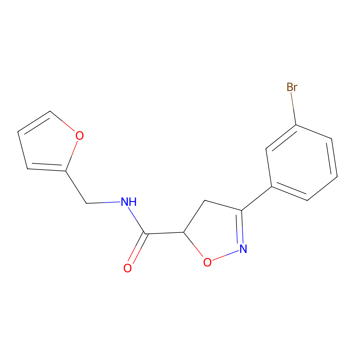 3-(3-bromophenyl)-N-(furan-2-ylmethyl)-4,5-dihydro-1,2-oxazole-5-carboxamide molecular structure, CAS 712347-45-0