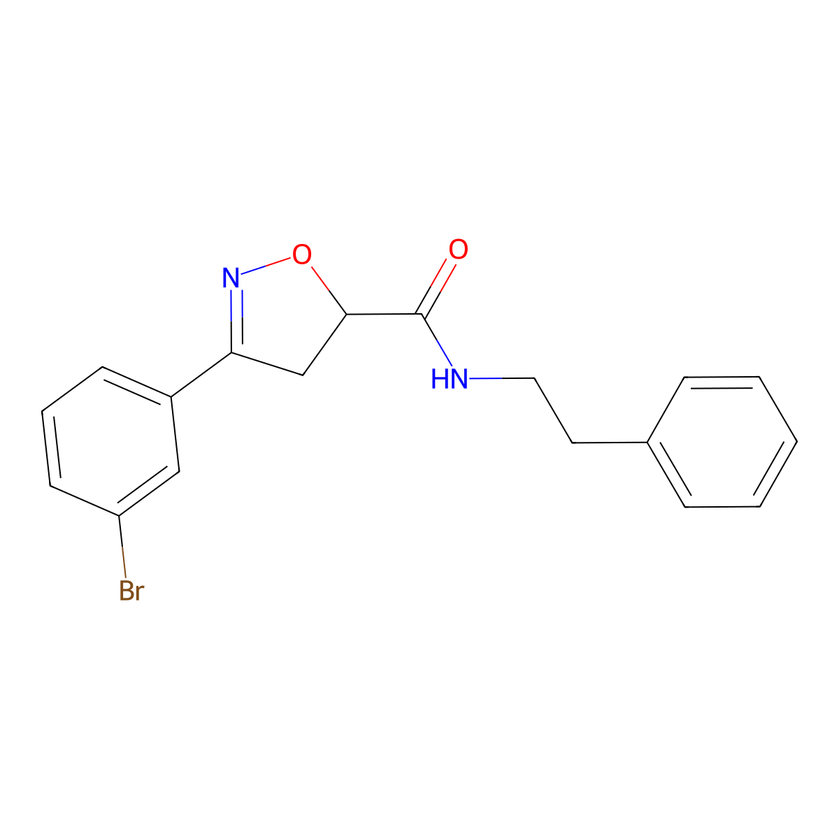 3-(3-bromophenyl)-N-(2-phenylethyl)-4,5-dihydro-5-isoxazolecarboxamide molecular structure, CAS 712347-49-4