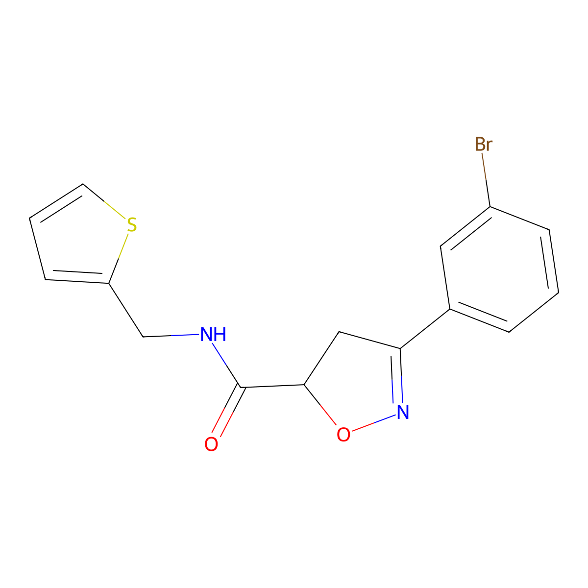 3-(3-bromophenyl)-N-(thiophen-2-ylmethyl)-4,5-dihydro-1,2-oxazole-5-carboxamide molecular structure, CAS 712347-51-8
