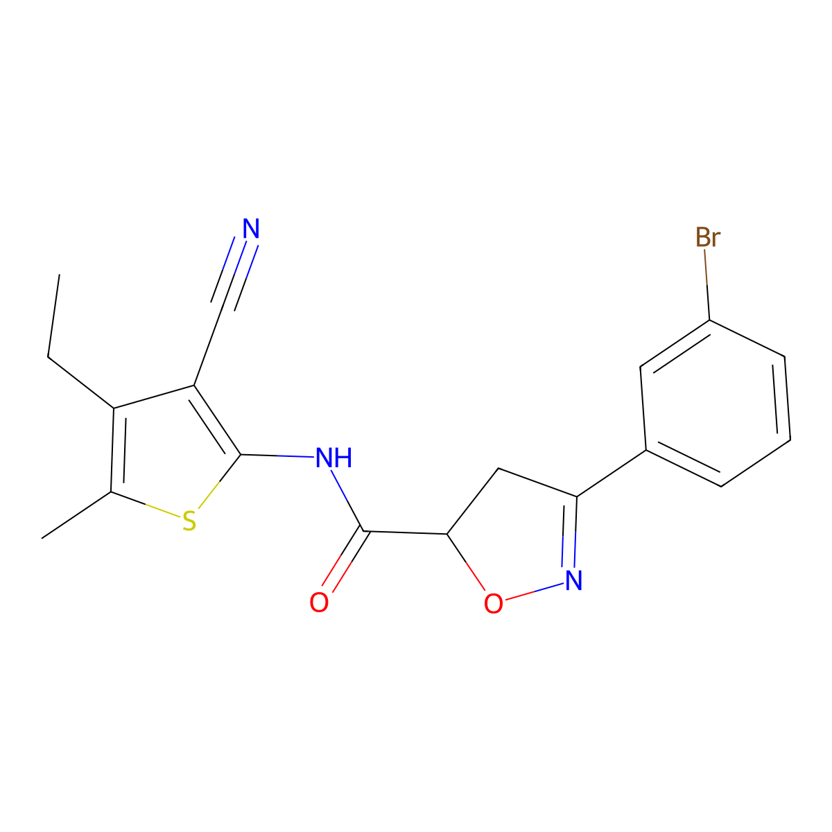 3-(3-bromophenyl)-N-(3-cyano-4-ethyl-5-methylthiophen-2-yl)-4,5-dihydro-1,2-oxazole-5-carboxamide molecular structure, CAS 712347-59-6