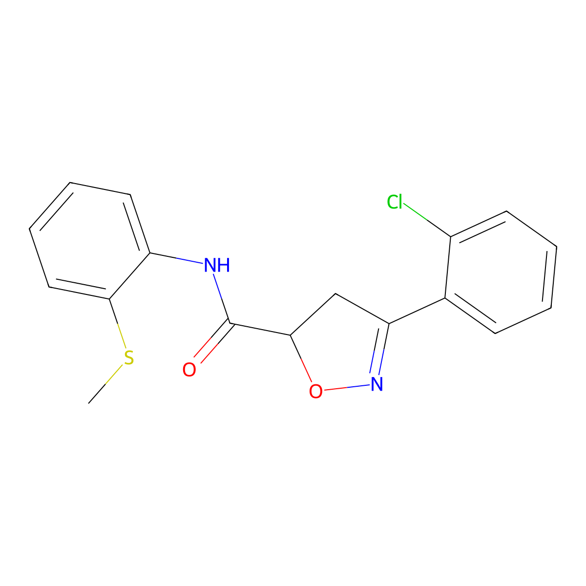 3-(2-chlorophenyl)-N-(2-methylsulfanylphenyl)-4,5-dihydro-1,2-oxazole-5-carboxamide molecular structure, CAS 712347-63-2