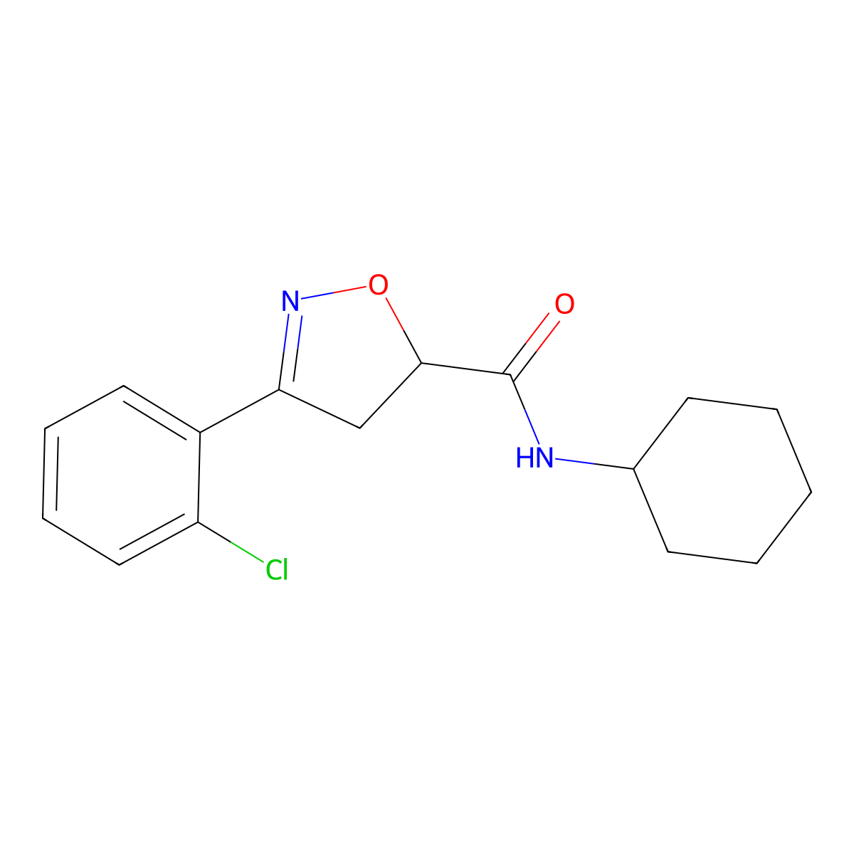 3-(2-chlorophenyl)-N-cyclohexyl-4,5-dihydro-1,2-oxazole-5-carboxamide molecular structure, CAS 712347-64-3
