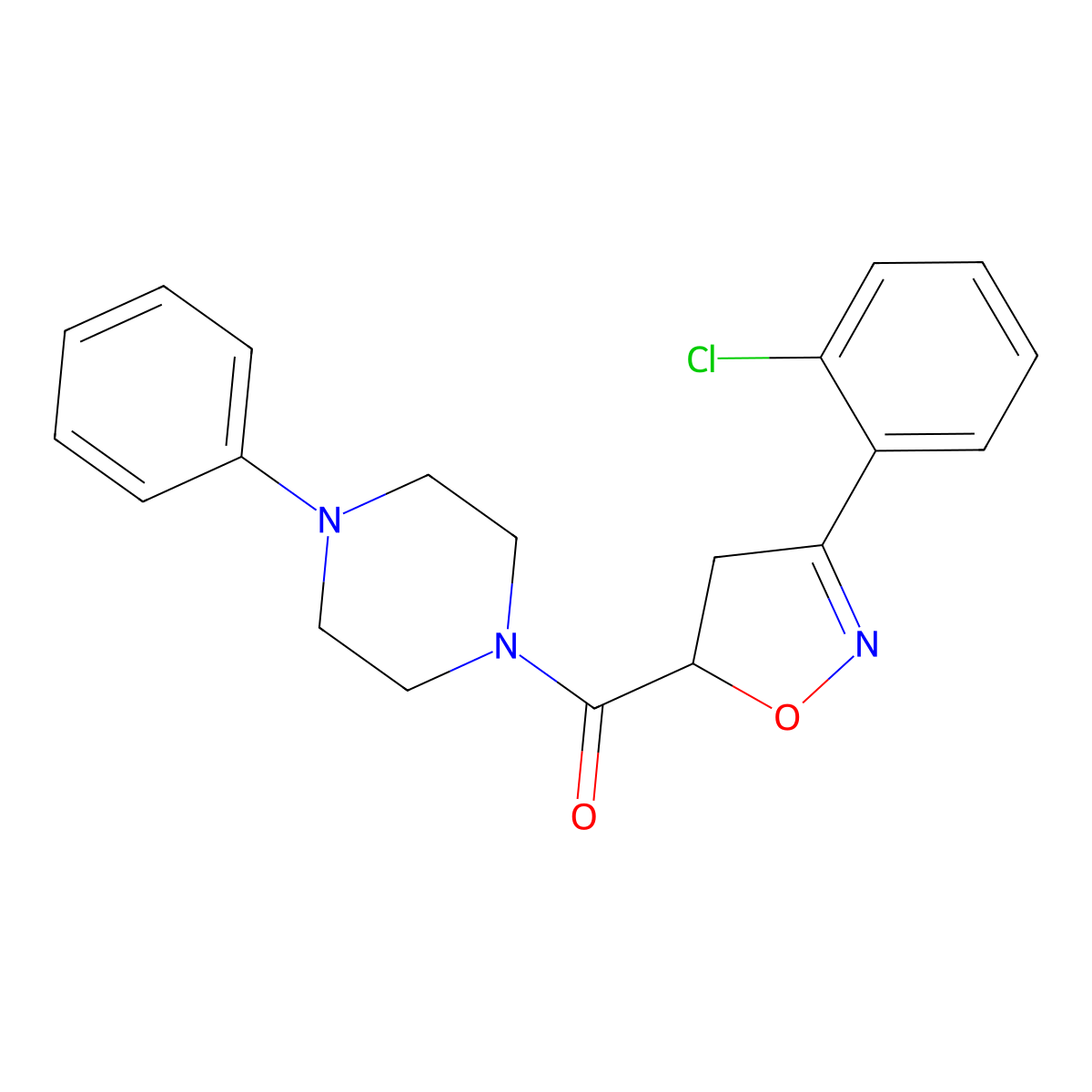 [3-(2-Chlorophenyl)-4,5-dihydro-1,2-oxazol-5-yl]-(4-phenylpiperazin-1-yl)methanone molecular structure, CAS 712347-65-4