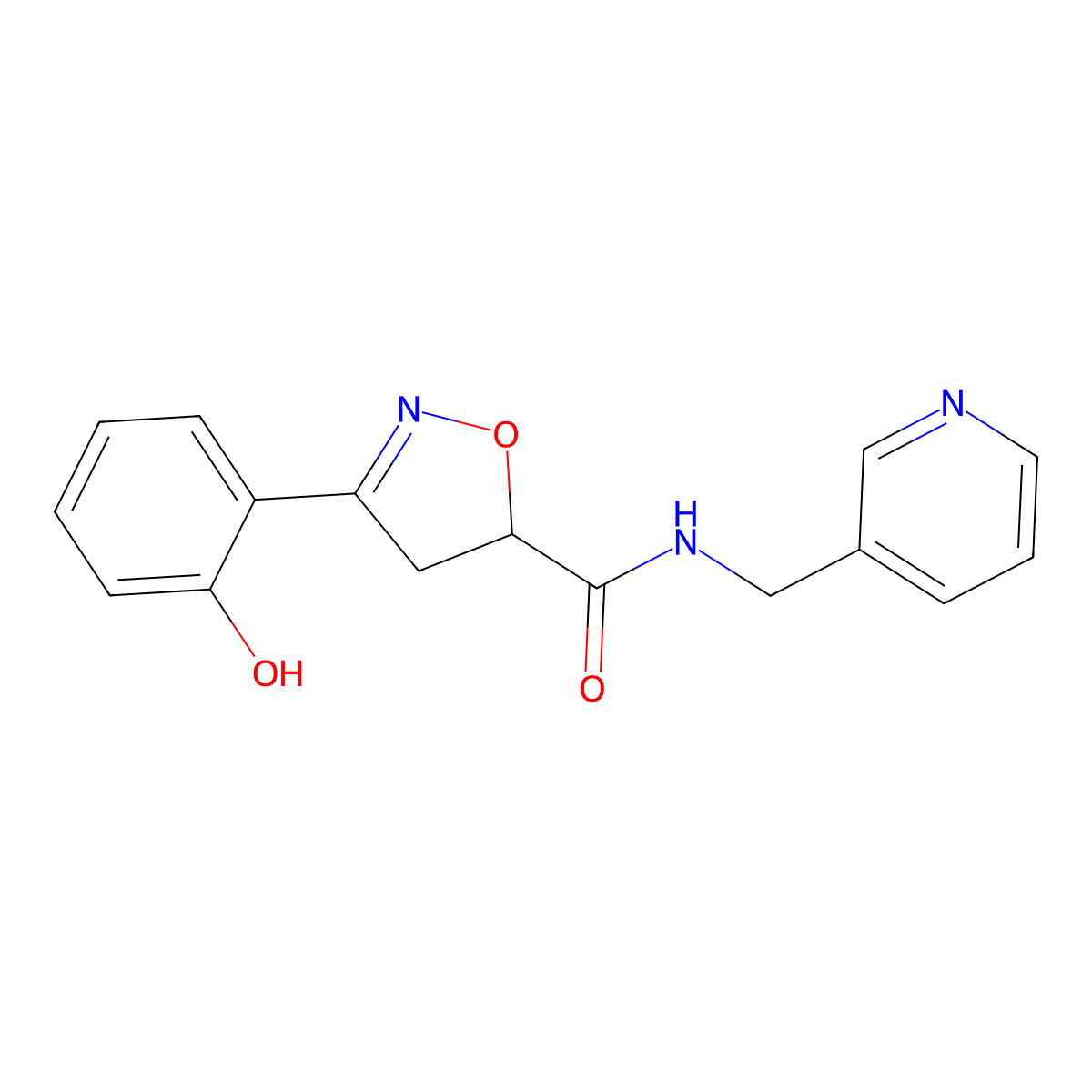 3-(2-hydroxyphenyl)-N-(pyridin-3-ylmethyl)-4,5-dihydro-1,2-oxazole-5-carboxamide molecular structure, CAS 712347-73-4