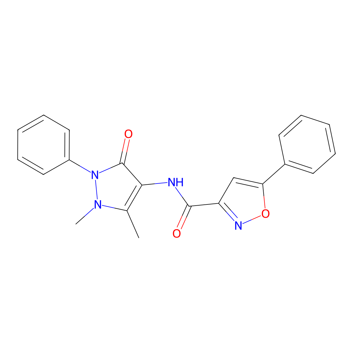 N-(1,5-dimethyl-3-oxo-2-phenyl-2,3-dihydro-1H-pyrazol-4-yl)-5-phenyl-3-isoxazolecarboxamide molecular structure, CAS 712347-96-1