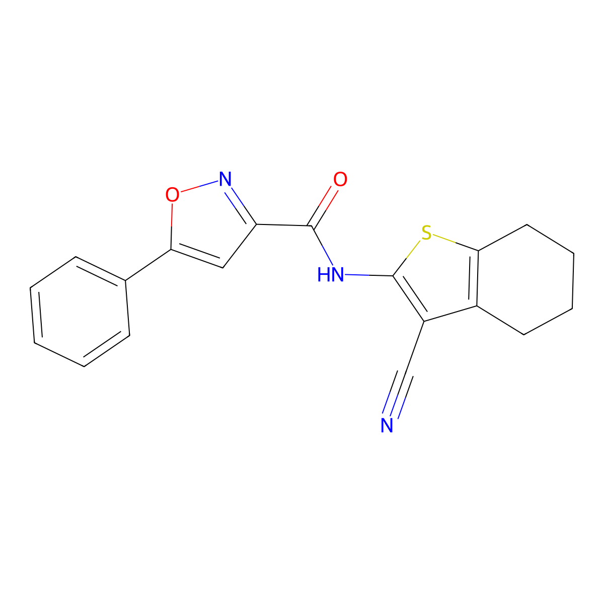 N-(3-cyano-4,5,6,7-tetrahydro-1-benzothiophen-2-yl)-5-phenyl-1,2-oxazole-3-carboxamide molecular structure, CAS 712348-23-7