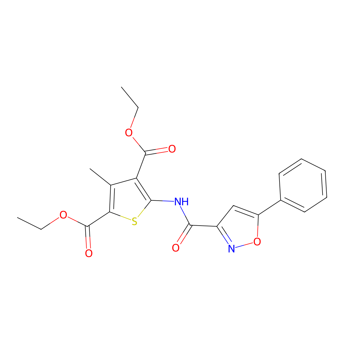 Diethyl 3-methyl-5-{[(5-phenyl-3-isoxazolyl)carbonyl]amino}-2,4-thiophenedicarboxylate molecular structure, CAS 712348-28-2