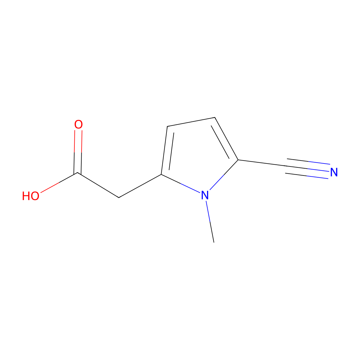 5-cyano-1-methyl-1H-pyrrole-2-acetic acid molecular structure, CAS 71290-65-8