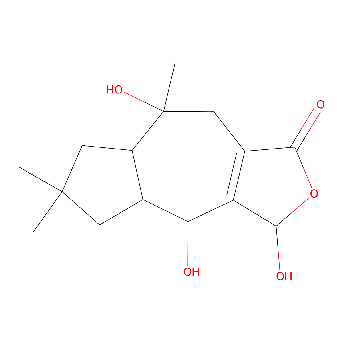 Azuleno(5,6-c)furan-1(3H)-one, 4,4a,5,6,7,7a,8,9-octahydro-3,4,8-trihydroxy-6,6,8-trimethyl- molecular structure, CAS 71305-94-7