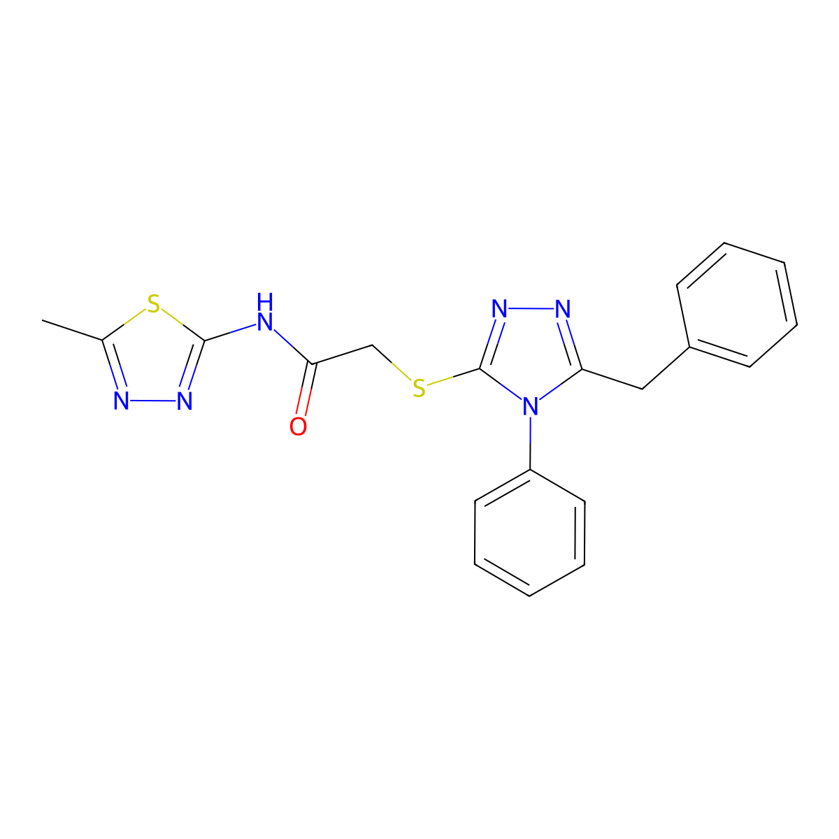 2-[(5-benzyl-4-phenyl-1,2,4-triazol-3-yl)sulfanyl]-N-(5-methyl-1,3,4-thiadiazol-2-yl)acetamide molecular structure, CAS 713080-61-6