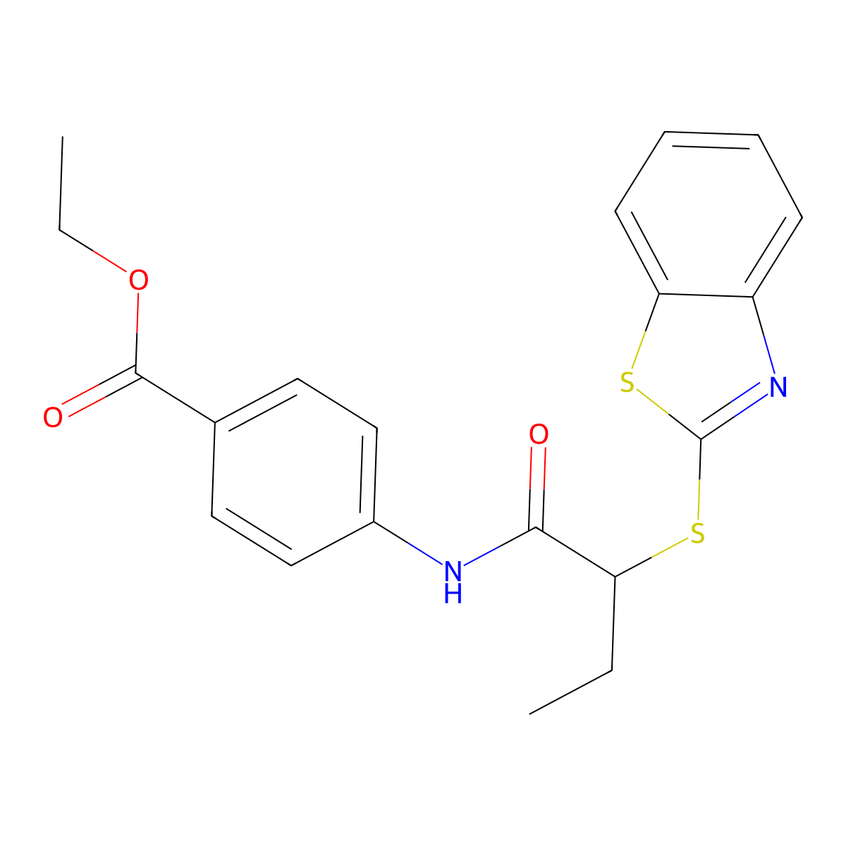 Ethyl 4-{[2-(1,3-benzothiazol-2-ylsulfanyl)butanoyl]amino}benzoate molecular structure, CAS 713080-72-9