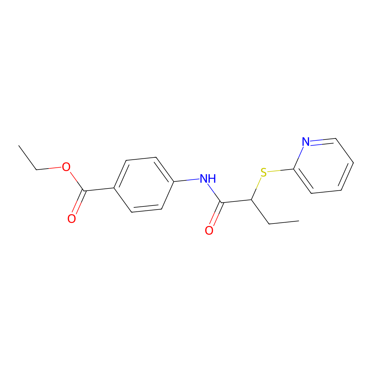 Ethyl 4-{[2-(pyridin-2-ylsulfanyl)butanoyl]amino}benzoate molecular structure, CAS 713080-75-2