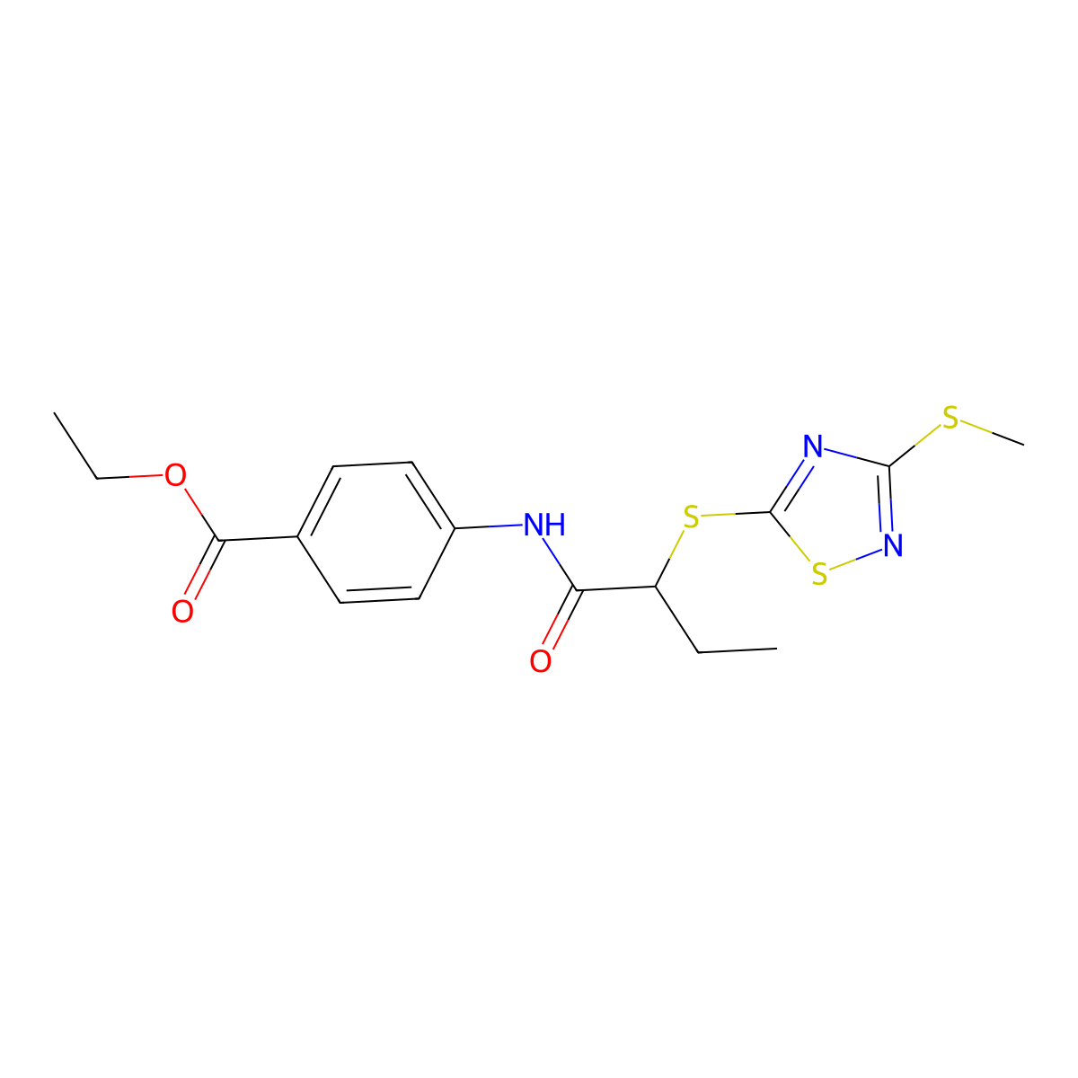 Ethyl 4-[(2-{[3-(methylsulfanyl)-1,2,4-thiadiazol-5-yl]sulfanyl}butanoyl)amino]benzoate molecular structure, CAS 713080-82-1