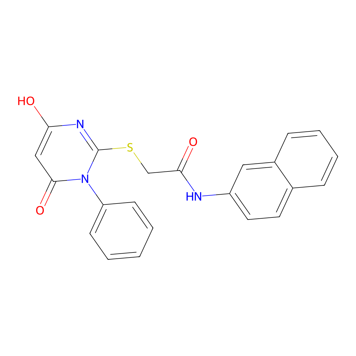 2-[(4-hydroxy-6-oxo-1-phenyl-1,6-dihydropyrimidin-2-yl)sulfanyl]-N-(naphthalen-2-yl)acetamide molecular structure, CAS 713080-84-3