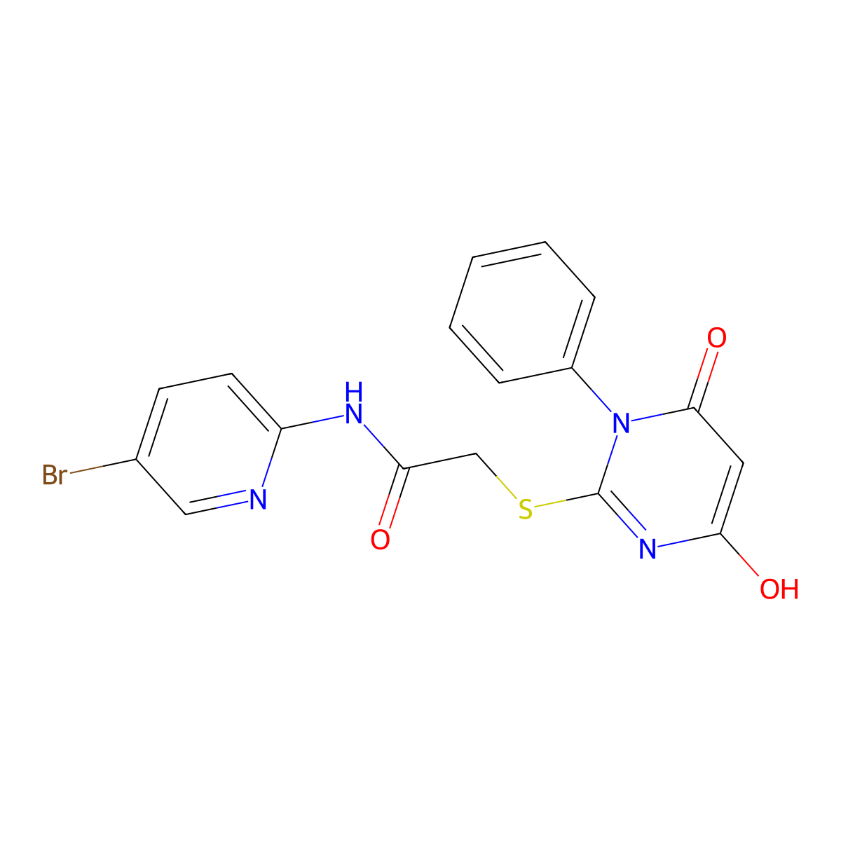 N-(5-bromo-2-pyridinyl)-2-[(4-hydroxy-6-oxo-1-phenyl-1,6-dihydro-2-pyrimidinyl)thio]acetamide molecular structure, CAS 713080-86-5