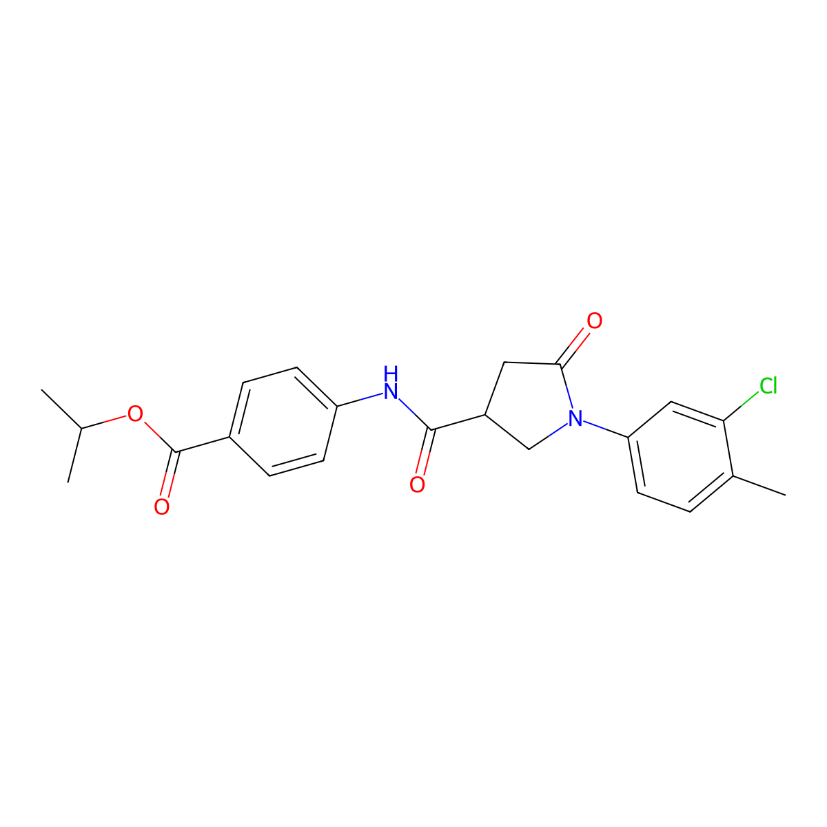 Isopropyl 4-({[1-(3-chloro-4-methylphenyl)-5-oxo-3-pyrrolidinyl]carbonyl}amino)benzoate molecular structure, CAS 713081-08-4