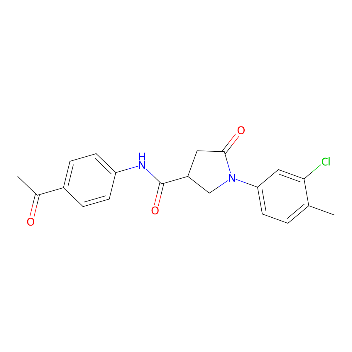 N-(4-acetylphenyl)-1-(3-chloro-4-methylphenyl)-5-oxopyrrolidine-3-carboxamide molecular structure, CAS 713081-10-8