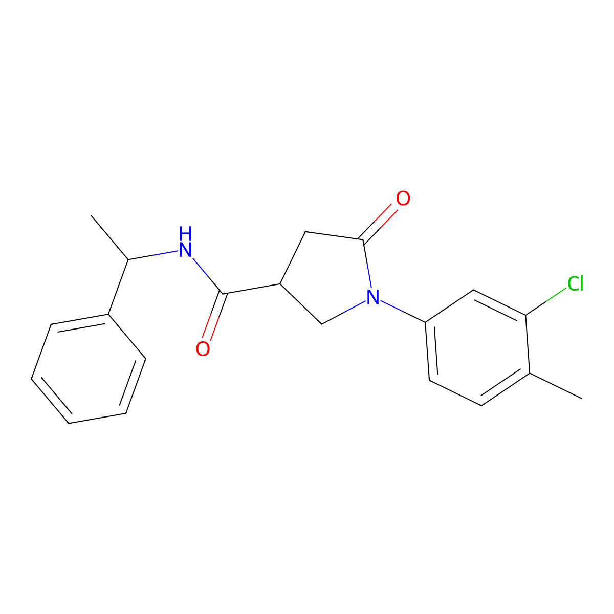 1-(3-chloro-4-methylphenyl)-5-oxo-N-(1-phenylethyl)pyrrolidine-3-carboxamide molecular structure, CAS 713081-13-1