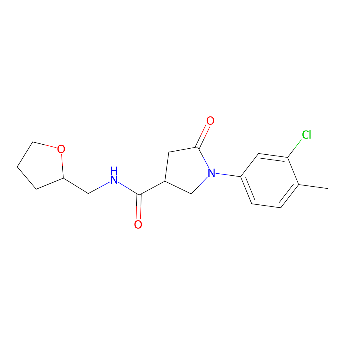 1-(3-chloro-4-methylphenyl)-5-oxo-N-(oxolan-2-ylmethyl)pyrrolidine-3-carboxamide molecular structure, CAS 713081-14-2