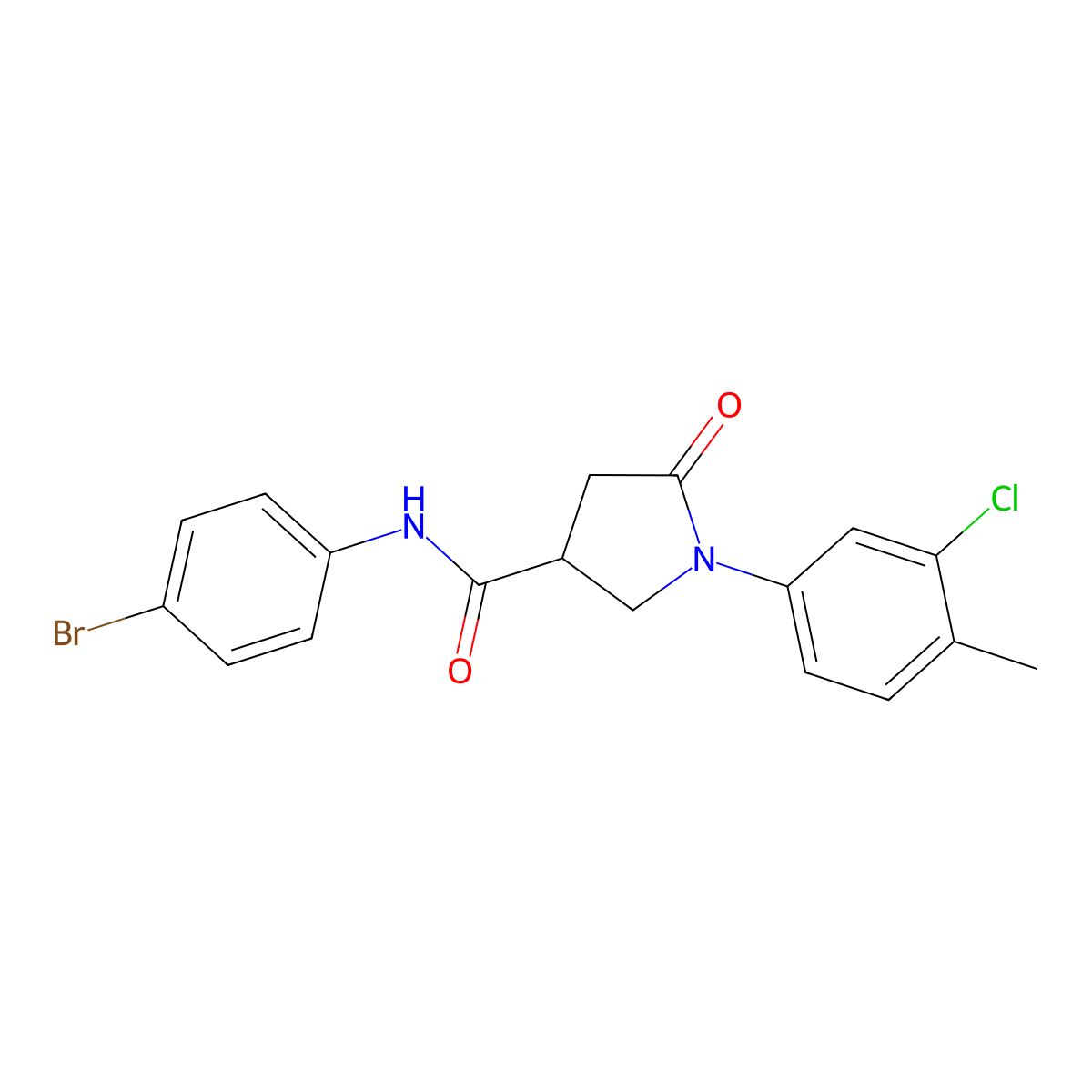 N-(4-bromophenyl)-1-(3-chloro-4-methylphenyl)-5-oxopyrrolidine-3-carboxamide molecular structure, CAS 713081-15-3
